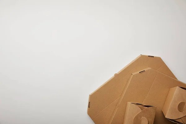 Top View Cardboard Pizza Noodle Boxes White Surface — Stock Photo, Image