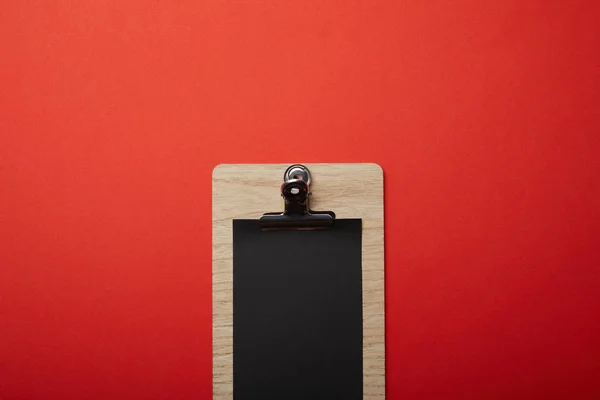 Elevated View Blank Black Menu Red Surface Minimalistic Concept — Stock Photo, Image
