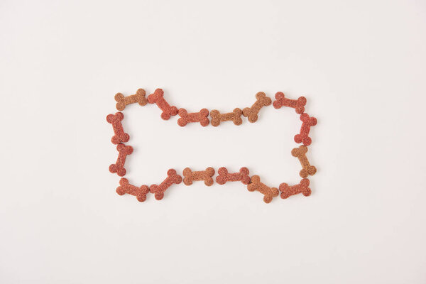 верхний вид кости из корма для собак на белой поверхности
