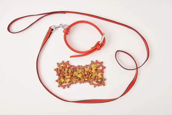 Vue Dessus Collier Laisse Chien Près Nourriture Pour Chien Sur — Photo