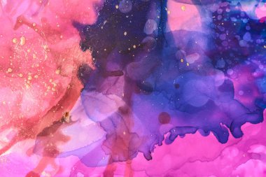 beautiful trendy violet and blue splashes of alcohol inks as abstract background clipart