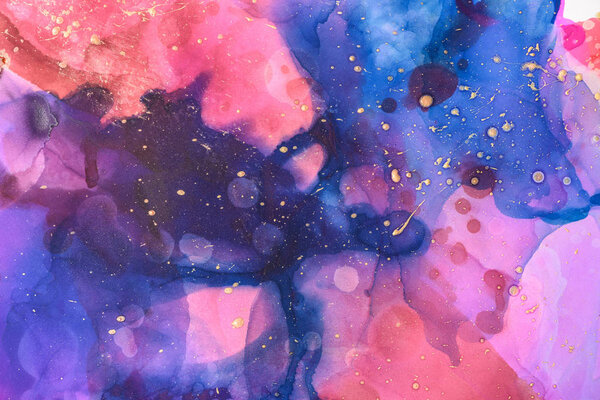 abstract blue, red and violet splashes of alcohol inks