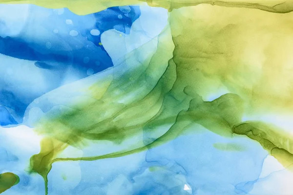 Belos Salpicos Verdes Azuis Tintas Álcool Como Pano Fundo Abstrato — Fotografia de Stock