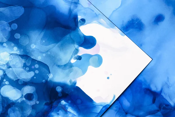 Blue Splashes Alcohol Ink White Abstract Background — Stock Photo, Image