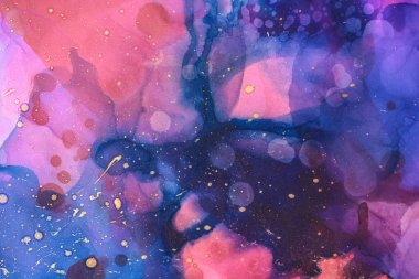 mixing of blue, violet and black splashes of alcohol inks as abstract background clipart