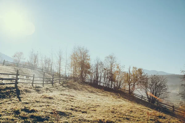 Деревянный Забор Ворохте Солнечный День Карпаты Украина — стоковое фото