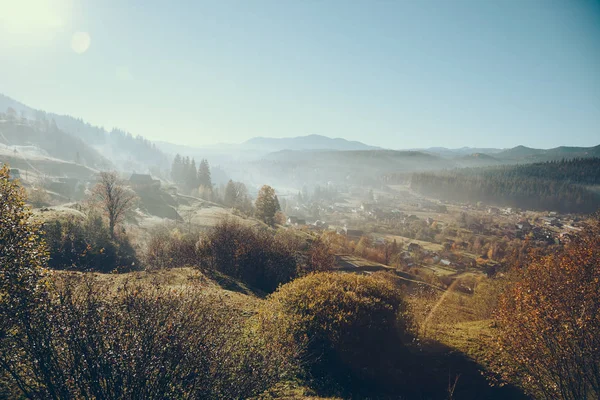 Luchtfoto Van Prachtige Karpaten Vorokhta Stad Oekraïne — Stockfoto