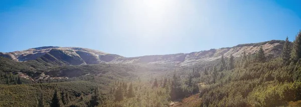 panoramic view of beautiful mountains landscape under sunlight, Carpathians, Ukraine