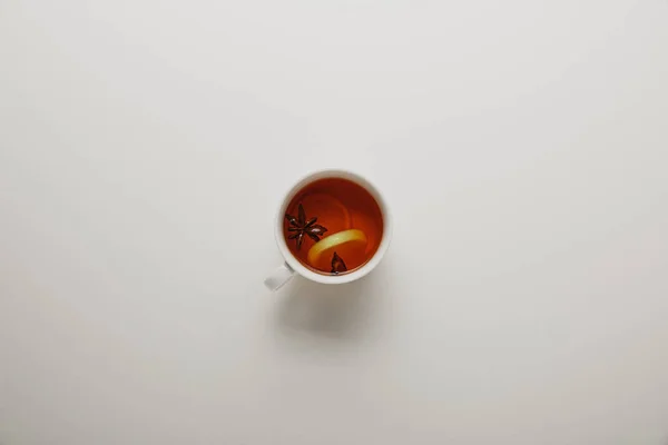 Top View Cup Hot Tea White Background — Free Stock Photo