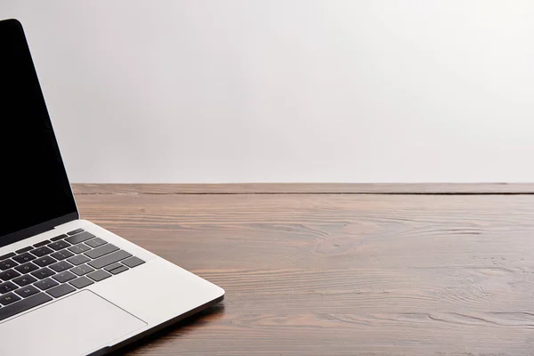 Partial View Laptop Wooden Table Isolated Grey — Stock Photo, Image