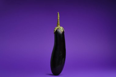 close-up view of fresh ripe organic eggplant on purple background clipart