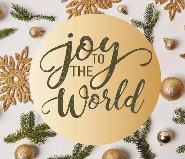 Top View Golden Christmas Decoration White Joy World Inspiration — Stock Photo, Image