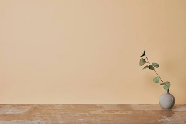 Florero Con Flor Sobre Mesa Sobre Fondo Beige — Foto de Stock