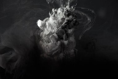 abstract splash of grey gouache paint on black background clipart