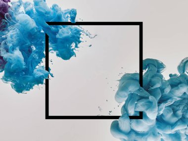 blue splashes of paint with square frame on white background clipart