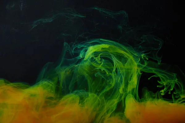 Tło Swirls Abstrakcja Zielony Pomarańczowy Farby — Zdjęcie stockowe
