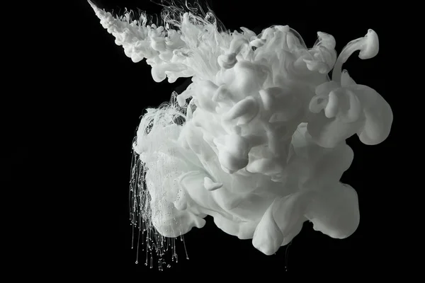 White Paint Flowing Water Black Background — Stock Photo, Image