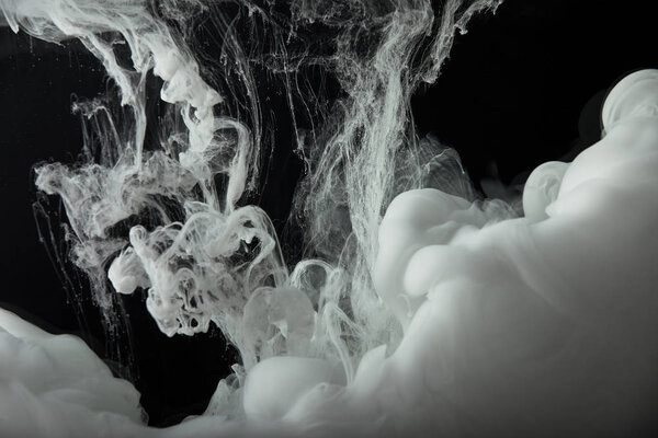 abstract monochrome flowing swirls of paint in water