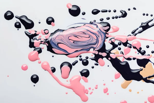Tilikan Atas Dari Messy Multicolored Spill Dengan Tetes Terisolasi Abu — Stok Foto