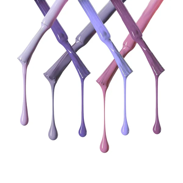 Glänzender Nagellack Auf Pinseln Mit Variation Der Violetten Farbe Isoliert — Stockfoto