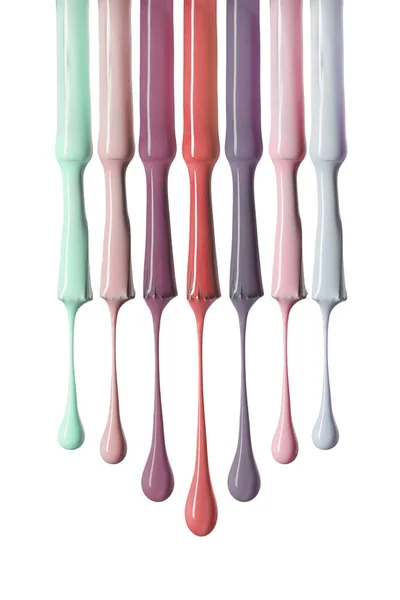 Brushes Variation Bright Pastel Nail Polish Isolated White — Stock Photo, Image