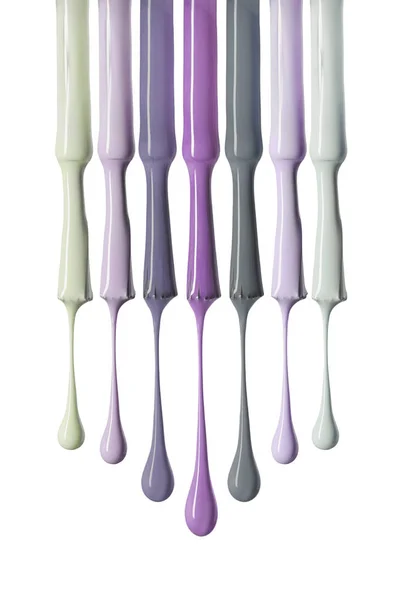 Esmalte Uñas Goteando Con Variación Color Púrpura Verde Aislado Blanco — Foto de Stock