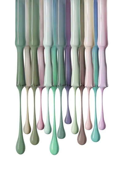 Wet Brushes Variation Green Pastel Nail Polish Isolated White — Stock Photo, Image