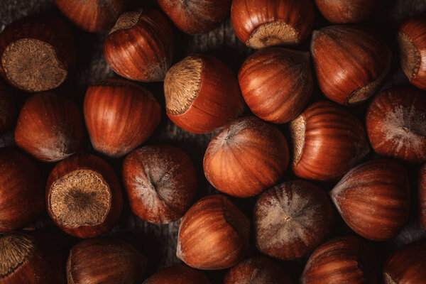 full frame of shelled hazelnuts as backdrop