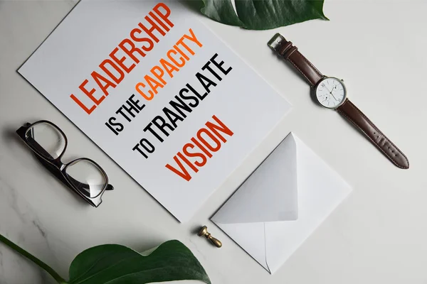 Card Leadership Capacity Translate Vision Lettering Watch Glasses White Marble — Free Stock Photo