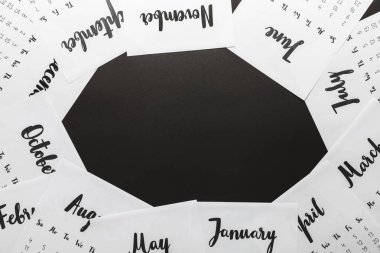 top view of 2019 calendar on black background  clipart