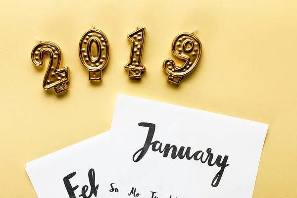 Golden 2019 Candles Winter Calendar Beige — Stock Photo, Image