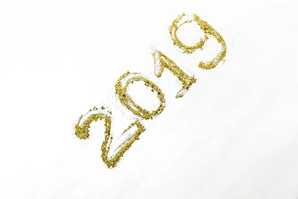 Festive Golden Glittering 2019 Symbol White Background — Stock Photo, Image