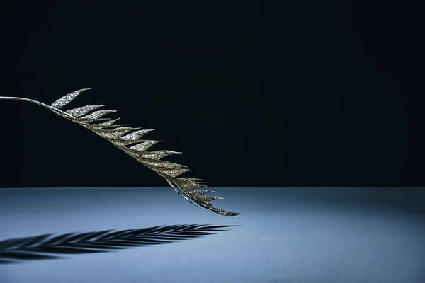 Festive Branch Decorated Golden Glitter Shadow Black — Free Stock Photo