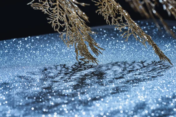 Selektiver Schwerpunkt Des Festlichen Zweiges Mit Goldenem Glanz Und Schatten — Stockfoto