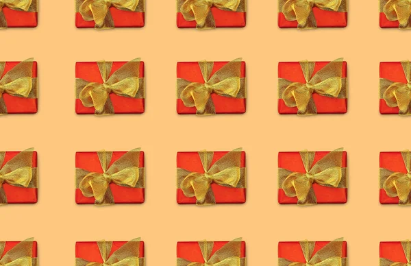 Seamless Background Christmas Presents Golden Bows — Stock Photo, Image