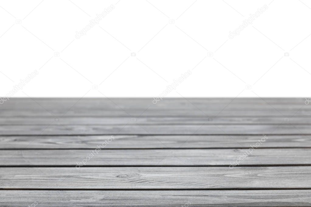 grey striped wooden table on white