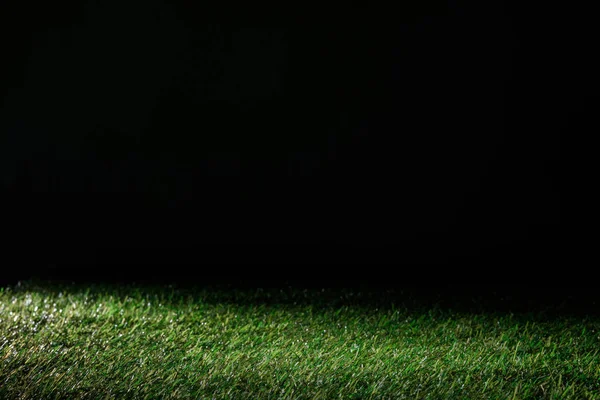 Fußballplatz Mit Grünem Gras Auf Schwarzem Blumigem Hintergrund — Stockfoto