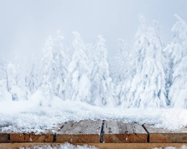 striped brown wooden background on beautiful winter forest wallpaper clipart