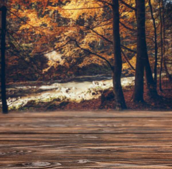 brown striped wooden background on beautiful forest river wallpaper