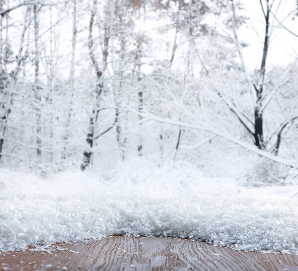 striped brown wooden background on beautiful snowy trees wallpaper