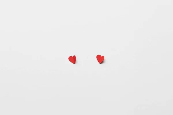 Top View Two Red Paper Cut Hearts White Background — Stock Photo, Image