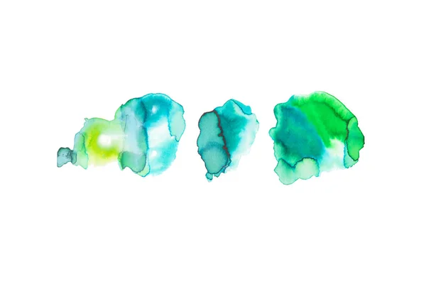 Abstrato Aguarela Azul Verde Derramamentos Isolados Branco — Fotografia de Stock