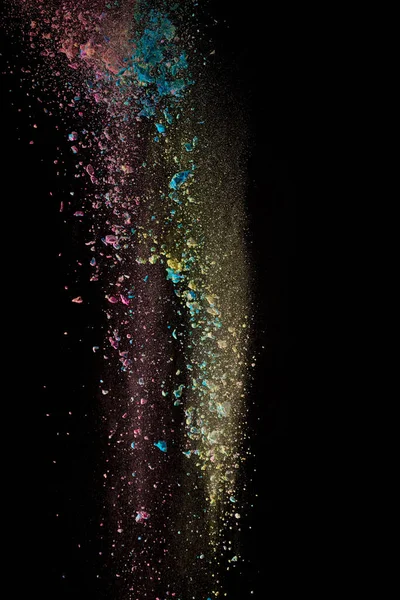 Red Yellow Blue Powder Air Black Background — Stock Photo, Image