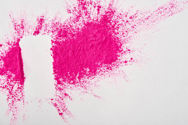 square empty frame of pink holy paint on white background with copy space