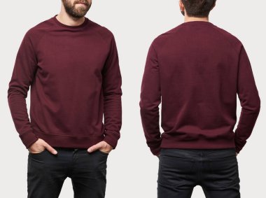 collage of man in burgundy sweatshirt with copy space isolated on white clipart