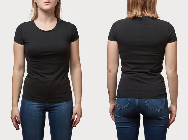 Collage Van Jonge Vrouw Wit Shirt Met Kopie Ruimte Geïsoleerd — Stockfoto