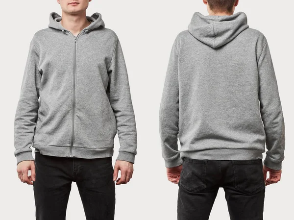 Collage Man Grey Hoodie Copy Space Isolated White — Stock Photo, Image