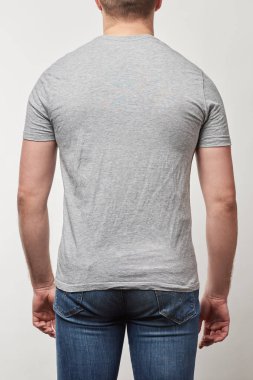 t-shirt adamın gri izole kopya alanı ile kısmi görünümü