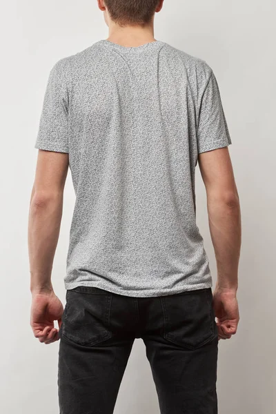 Back View Man Cotton Shirt Copy Space Isolated Grey — Stock Photo, Image