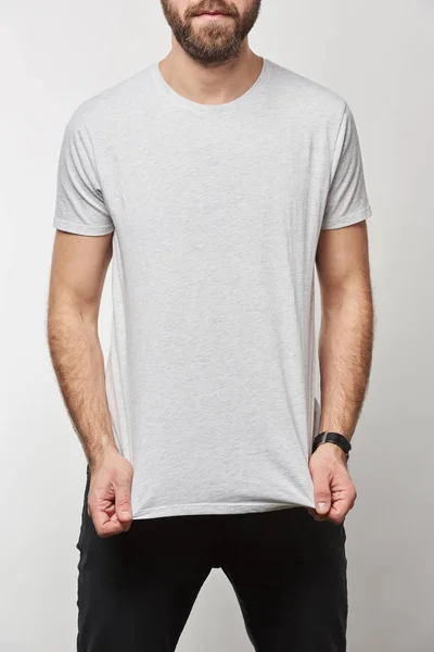 Vista Parziale Dell Uomo Barbuto Shirt Bianca Con Spazio Copia — Foto Stock